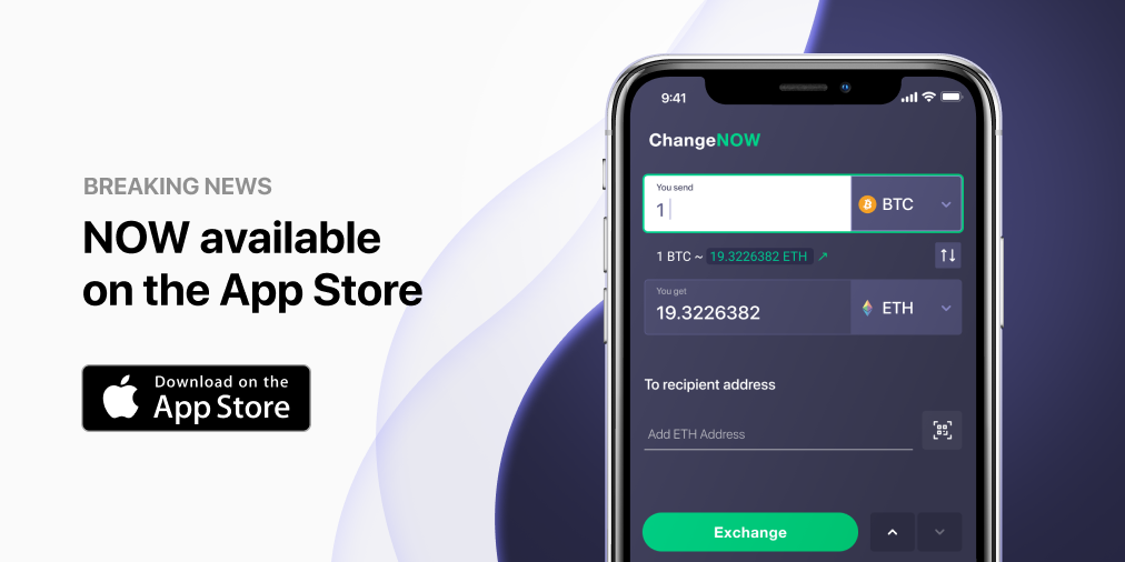 ChangeNow Мобилна Апликация за iOS за обмяна на криптовалута